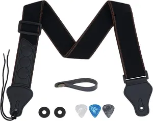 Guitar Strap, Soft Cotton Straps With 3 Pick Holders, Button Headstock Adaptor, 1 Pair Locks and 3 Picks Set For Electric/Acoustic Guitar