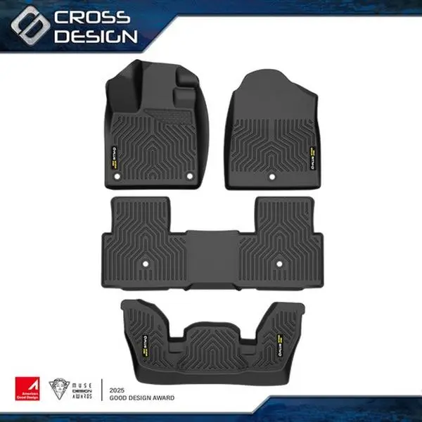 CROSSDESIGN TPE Car Floor Liners Mats Set - 4pcs Upgraded 3-Row All-Weather, Pre-Cut Seamless Fit for 2023-24 Honda Pilot, Easy to Clean Car Interior Accessory