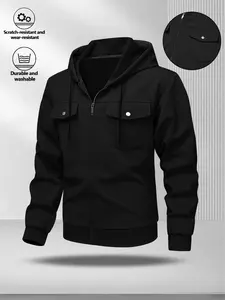 Men's Hooded Zipper Jacket with Pockets, Durable and Comfortable Casual Sweatshirt for Outdoor, Construction, Cycling, Daily Wear, Drawstring Zip Hoodie, Hooded Sweatshirts