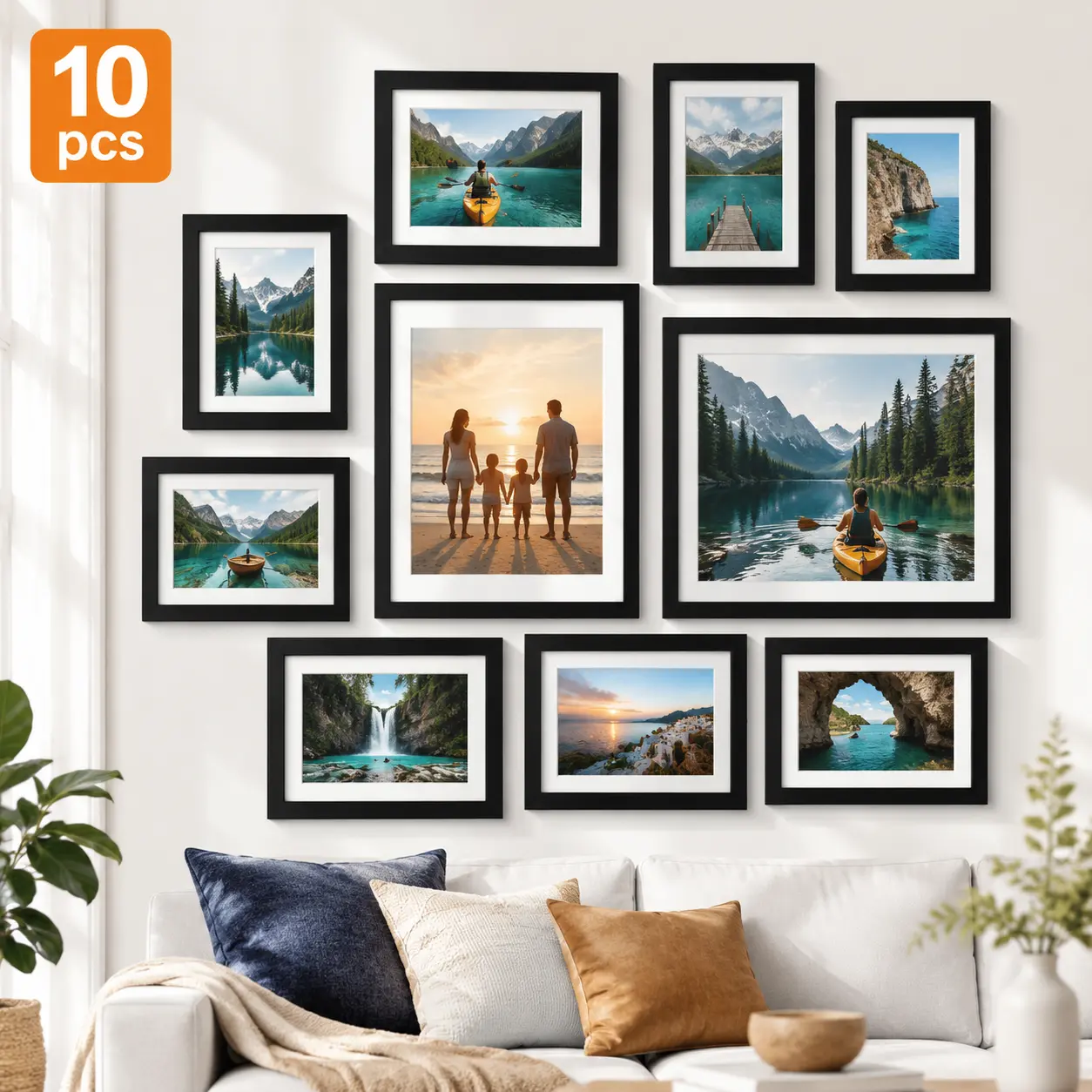 10 Pack Picture Frames Collage Wall Decor, Gallery Wall Frame Set for Wall or Tabletop Display, Multi Sizes with Two 8x10, Four 5x7, and Four 4x6 Photo Frames, Black Room Multi-Picture Frames Set
