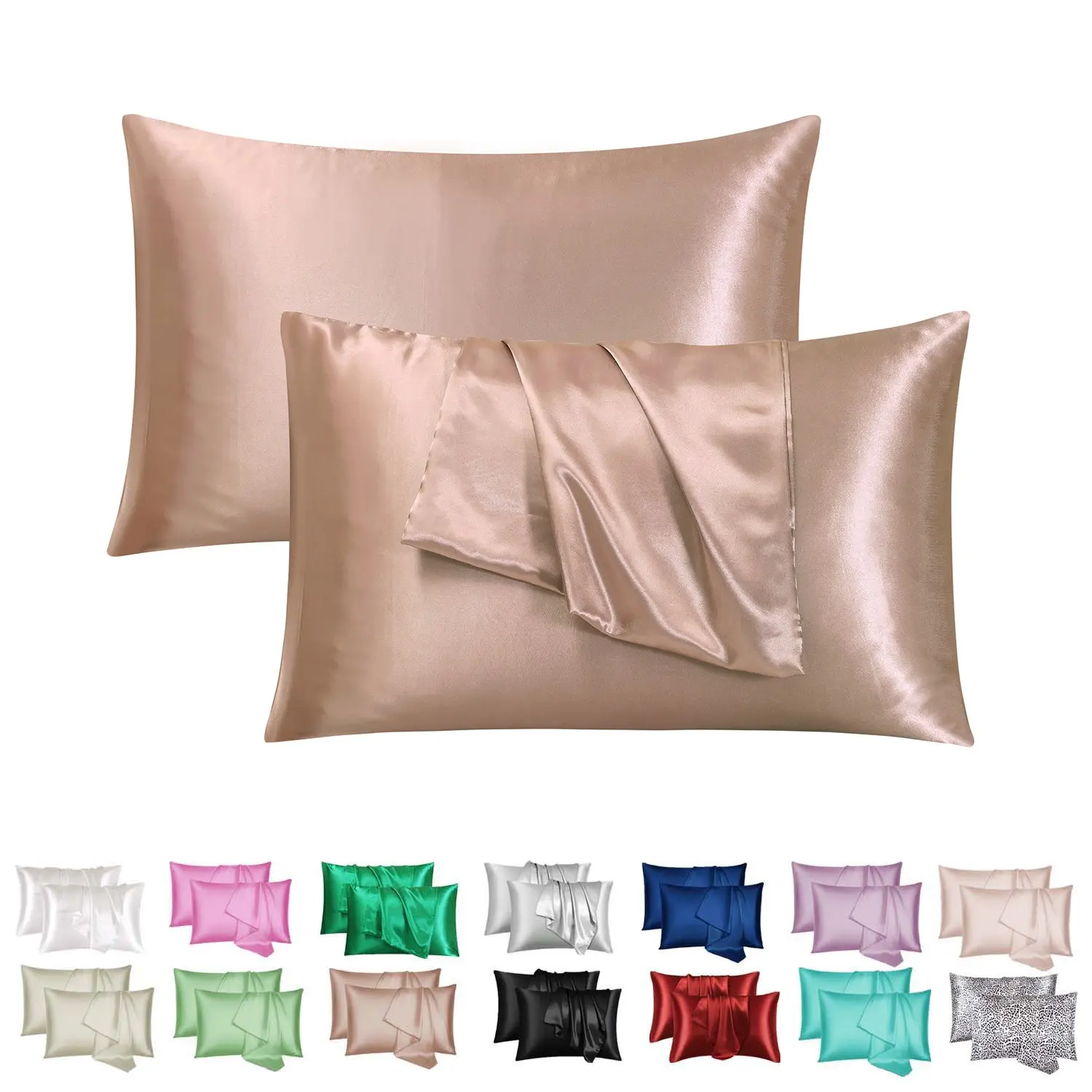 2/4-Pack Rose Gold Satin Silk Pillowcases - Silky Cooling Summer Hair Care Pillow Covers - Envelope Closure Wrinkle-Resistant Beauty Sleep Bedding for Bedroom, Hotel & Guest Room (Unisex Design, Unisex Gift, No Pillow Core)
