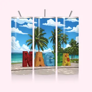 20OZ Tumbler Dominican Republic Cities with Vibrant Beach Scene and Palm Trees Design