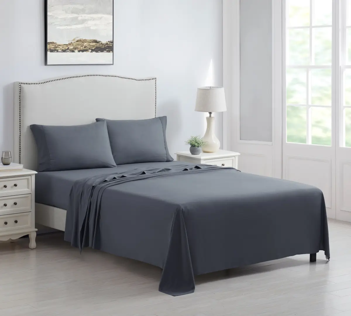 Kathy Ireland 1220KGDKGR King Size Brushed Microfiber Sheet Set, Dark Gray - 4 Piece