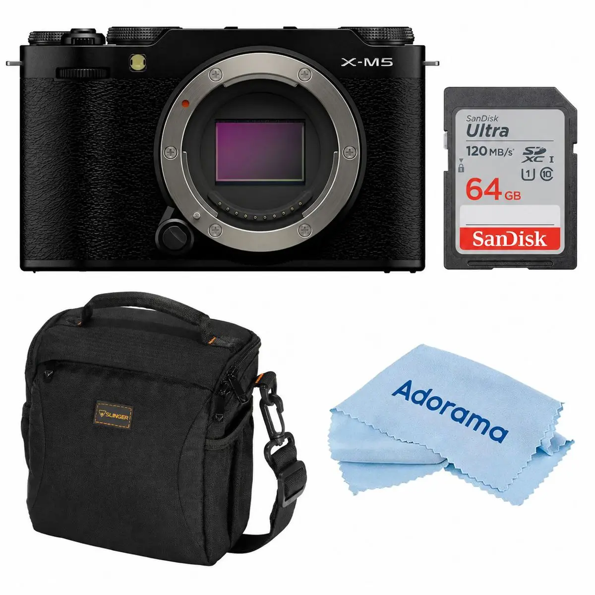 Fujifilm X-M5 Mirrorless Camera, Black, Bundle with 64GB Memory Card, Camera Case