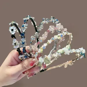 Flower And Leaf Hair Hoop With Faux Pearl Decoration, Elegant Women Headband, Delicate Hair Accessory, Stylish Headwear for Daily Dressing, Party Occasions And Wedding Ceremonies,summervibes