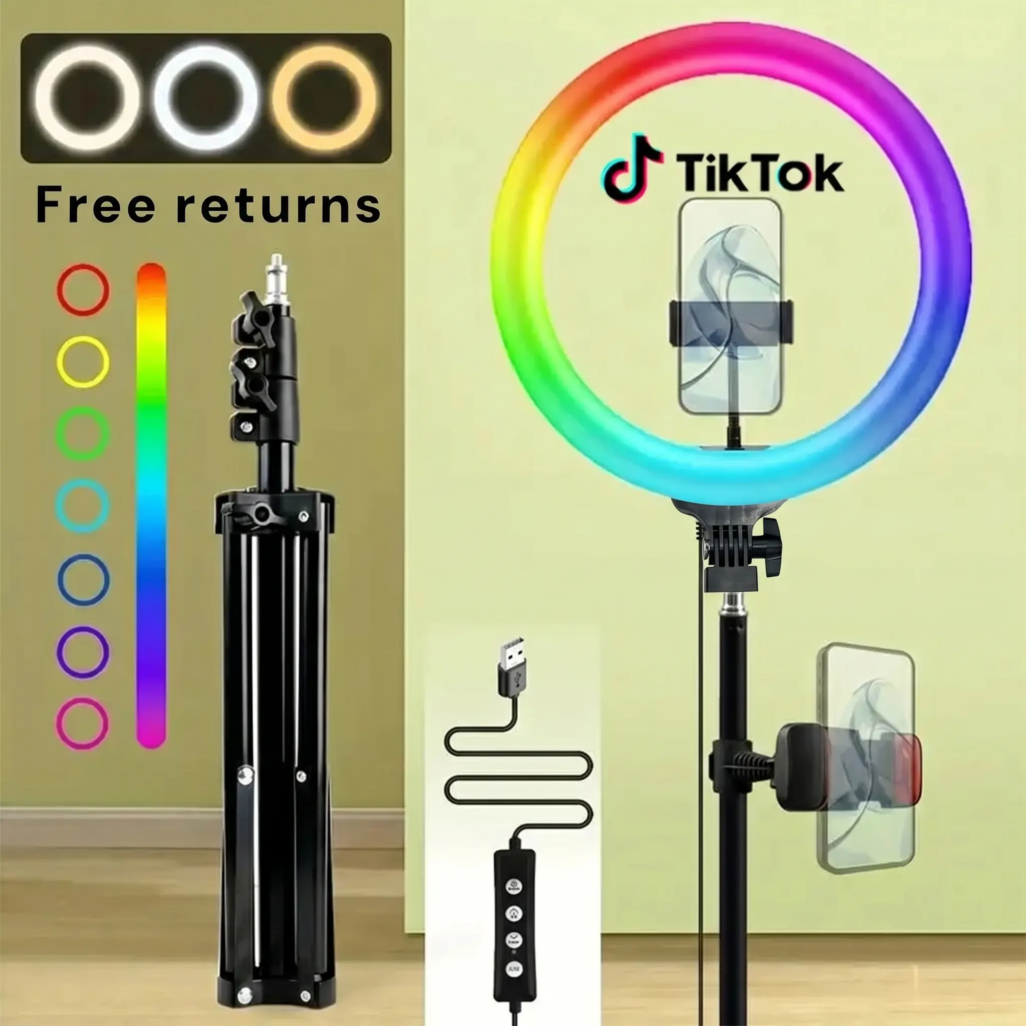 12" Cellphone Photographic Kit, RGB Ring Light with 43" Adjustable Tripod & Selfie Phone Holder - 360° Rotating Head, 10+ Lighting Modes, Dimmable for Streaming/Makeup/Vlogs (USB Powered)#SummerWins#BackToSchoolDeal