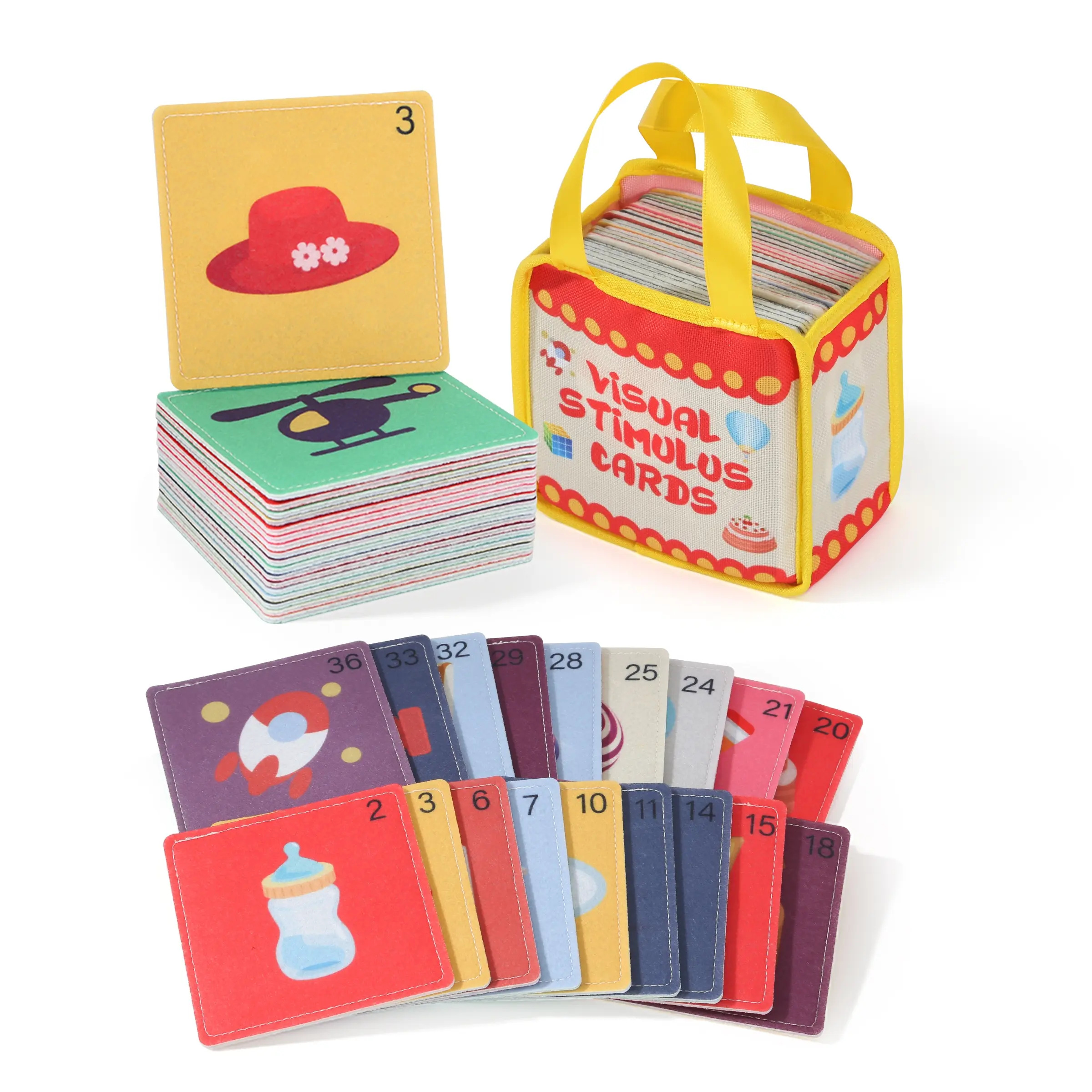 Baby Visual Early Education Cards, Learning Cards, Newborn Tracking Training Stimulation Tear-Resistant Portable Cloth Cards, Activity Cards, Toddler Flash Cards, Flashcards, Colorful Cartoon 36 Patterns, Unisex Toy Gift