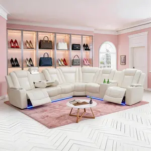 Luxury Off-white Breathing 3-Piece Living Room Recliner Modern Power Reclining Leather Sofa Set Luxury Off-white Breathing 3-Piece Living Room Recliner Modern Power Reclining Leather Sofa Set