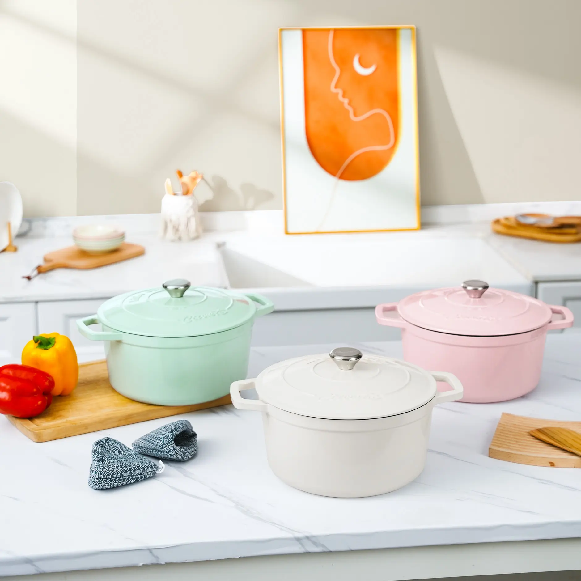 Ciwete 6 QT Dutch Oven Pot with Lid, Enameled Cast Iron Dutch Oven for Bread Making, Braiser, Cooking, Dual Handles, Oven Safe up to 500° F or on Stovetop, Gifts for Family - Off White