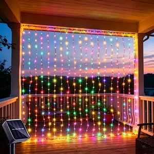 300led Solar Curtain Lights, 8 Modes, Warm & Multicolor, Ideal for Balcony, Outdoor Garden, Party, Wedding, Festival Decorations