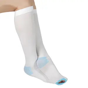 White TED Compression Stockings, Knee High 15-20 mmHg Support for Post-Surgery Recovery, Latex-Free Nylon Blend with Inspection Hole