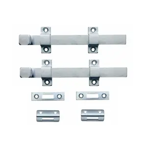 Heavy Duty Surface Bolt, Steel, 8", Brushed Chrome Finish, 2 Pack,  Taiwan