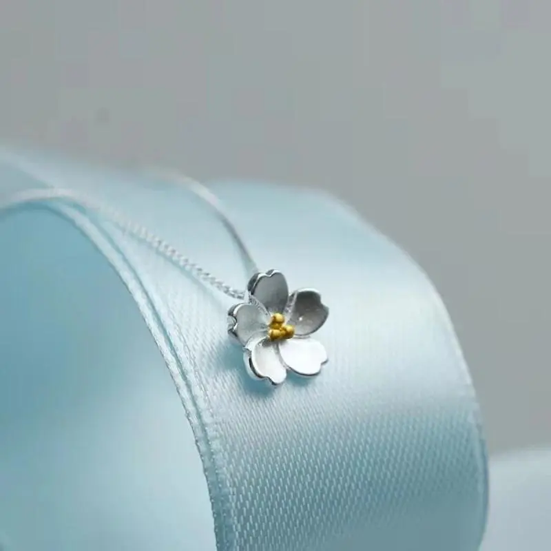 925 Sterling Silver cherry blossom Necklaces & Pendants For Women Fashion Lady Festival Gift Sterling-silver-jewelry