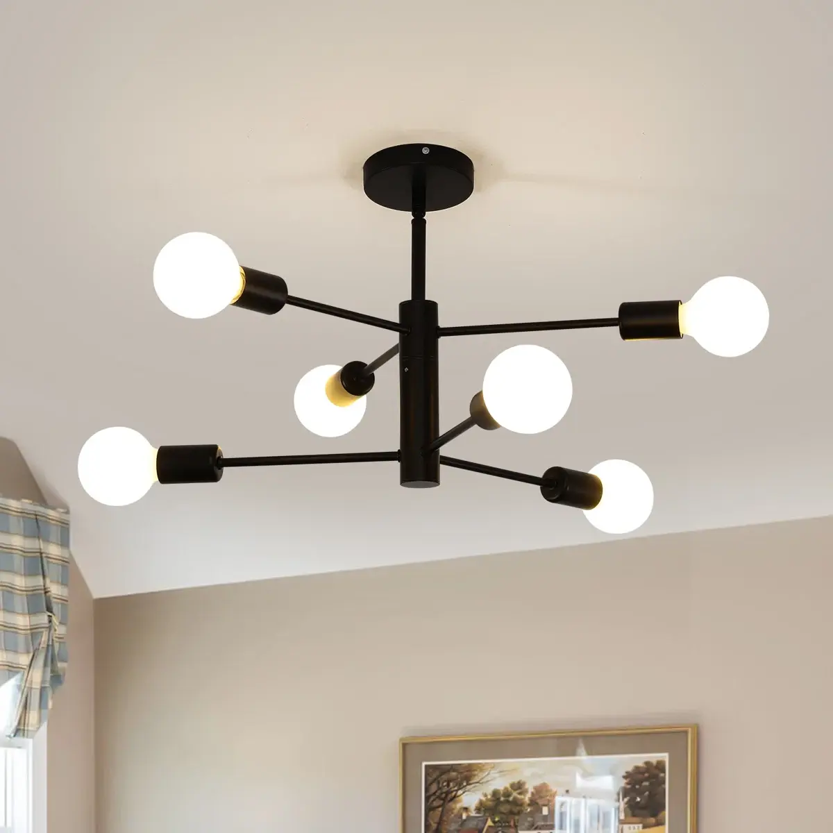 Garwarm 6-Light Mid-Century Modern Sputnik Chandelier - Industrial Black Pendant Ceiling Light, Indoor Lighting Fixture for Living Room, Dining Room, Ceiling Lights