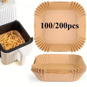 100/200pcs Air Fryer Disposable Paper Liners Square, Non-Stick Parchment Paper, Air Fryer Accessories, Baking Utensils, Bakeware, Home Kitchen, Oil Proof & Water Proof, Paper Liner For Baking Roasting Microwave Oven