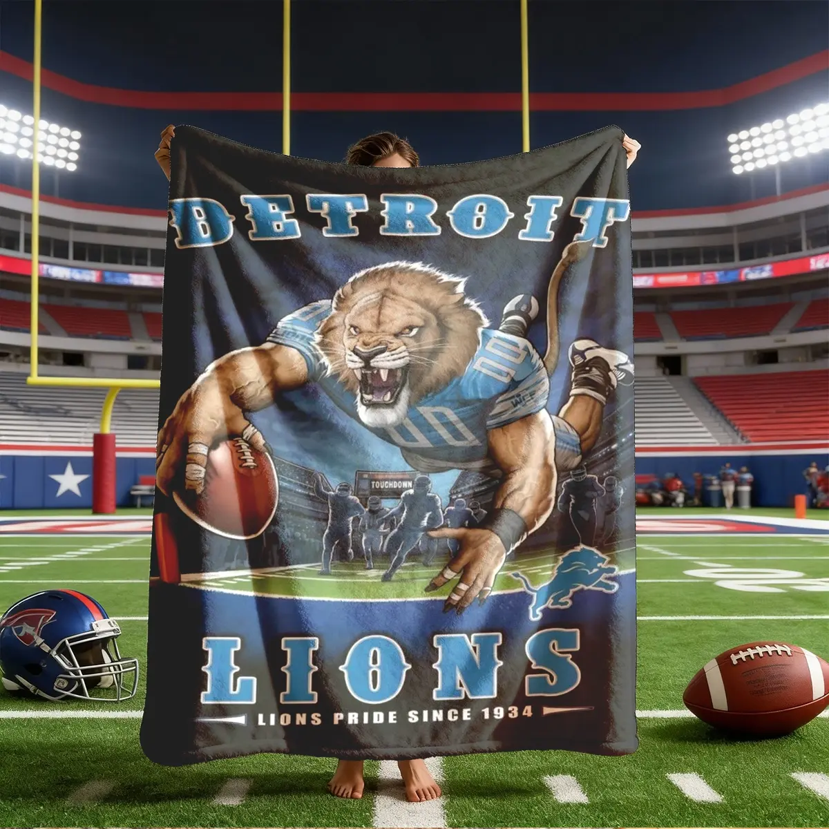 Detroit Lions Lion Theme Flannel Blanket, Large Size, Soft Lightweight Warm, Perfect for Bed Sofa Office Camping Travel, Super Bowl Gift, Throw Blanket, Soft Blankets, Lightweight Cozy Blanket
