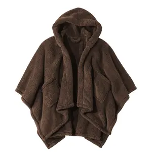 Songling Wearable Blanket Sherpa Poncho Office Work Warm Cozy Shawl Blanket,Plush Cape Wrap for Adults