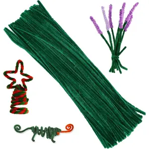 100 Pieces Pipe Cleaners Chenille Stem, Green Pipe Cleaners Set for DIY Arts Crafts Decorations (Green)
