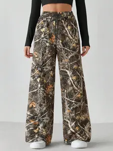 Women's Camo Tree Branches Print Drawstring Sweatpants, Casual Comfy Loose Trousers for Daily Wear, Ladies Bottoms for All Seasons