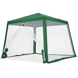 GARVEE 10x10ft Easy Pop-Up Canopy, Pop Up Commercial Pop-Up Gazebo Tent,  Waterproof Outdoor Screen Tent with Mesh Mosquito Netting Side Walls for Parties, Camping, Garden, Outdoor, Green