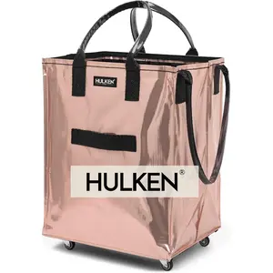 Hulken Large Rose Gold Rolling Grocery Bag - Reusable, Wheeled, Zipper Closure, Lightweight, Unbreakable Handles, Folds Flat, Holds Up to 66 lb