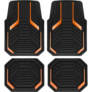 Heavy Duty Rubber Floor Mats, Orange Aluminum Film Car Mats Set, Front and Rear Car Mats with Anti-Slip Backing, All Weather Protection, Trim-to-Fit for Automotive SUV, Sedan, Van car woman car  carpet