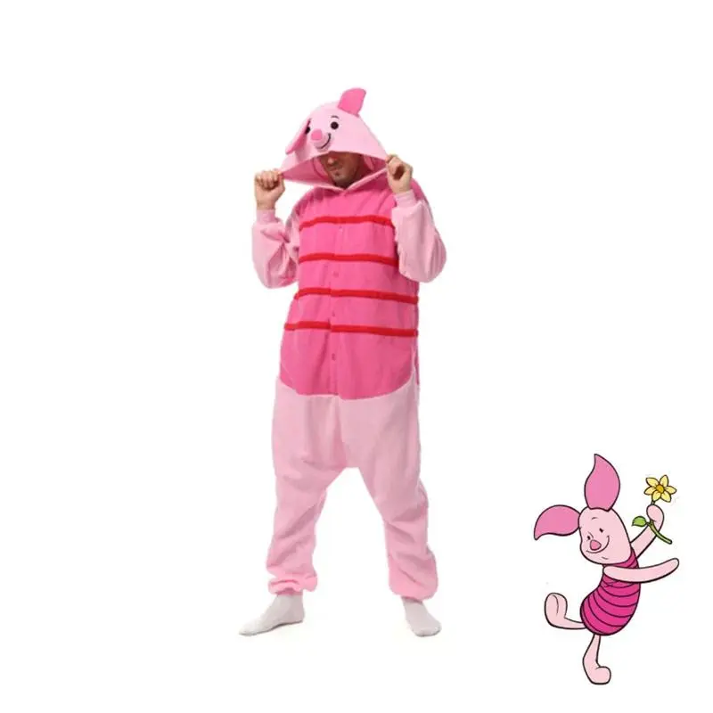 Halloween Anime Piglet Onesie Kigurumi Cosplay Costume Pink Pig Pajamas Adult One-Piece Animal  Cartoon Jumpsuit Sleepwear