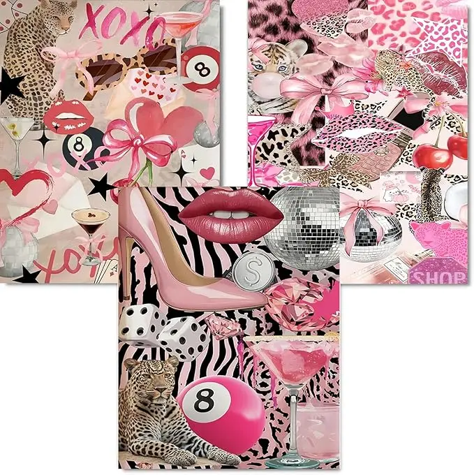 5D DIY Full Drill Diamond Painting Kit Pink Leopard Print Disco Ball 3-Piece Set Y2K Aesthetic Art Craft for Adults Home Wall Decor Hand Embroidered Embroidery Design Cross Stitch Kit Handicraft