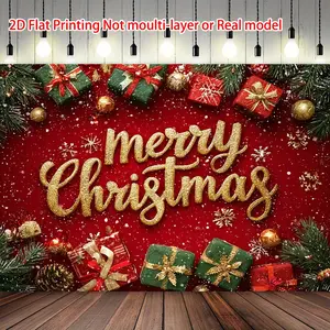 Merry Christmas Red Background Banners - Glittery Gold Lettering with Gifts and Pine Branches, Ideal Birthday Item, Party Decoration, Suitable For Home, Garden, Indoor & Outdoor Decoration, Room Decoration For Teenage Boys And Girls