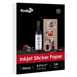 Koala Premium Glossy Sticker Paper - 120 Sheets, 8.5x11" Full Sheets for Inkjet Printers, DIY Craft Paper