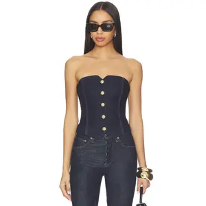 Alice + Olivia Kelcey Denim Strapless Vest Top in Dark Rinse