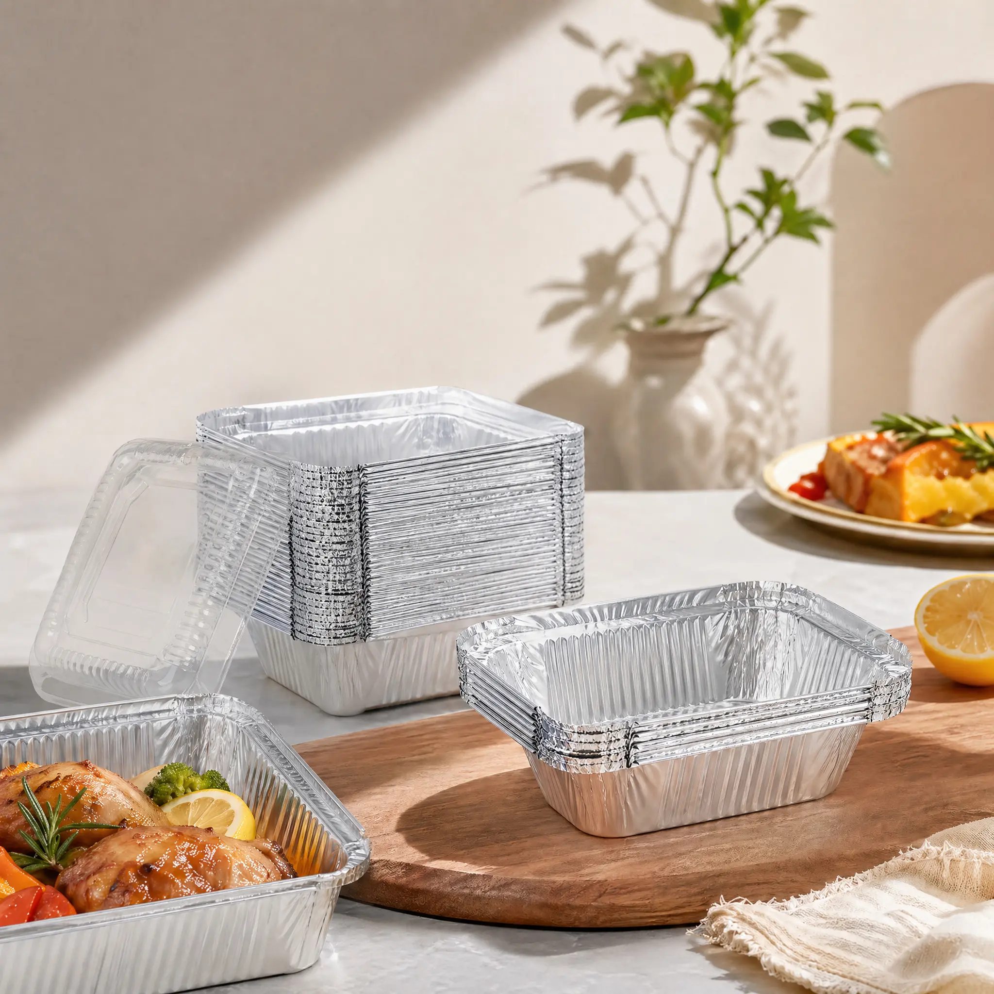 60-Piece Convenient Aluminium Disposable Pan Set with Lids - Mini Baking Pans for BBQ, Air Fryer, Quick Meals, 60 Pieces
