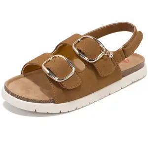 S menteSHOESLOCKER Unisex Kids' Suede Double-Buckle Slingback Sandals - Summer Custom-Fit Footwear with Adjustable Straps, Cushioned Footbed, Non-Slip Outsole for Casual Beach Use