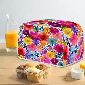 Colorful floral pattern toaster cover, 2-piece wide slot toaster cover, fingerprint-resistant oven cover, dustproof small kitchen appliance cover.