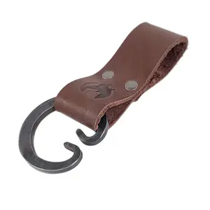 Firebox Dangler - Custom Brown Leather Belt Loop with Hand Forged Steel Dangler