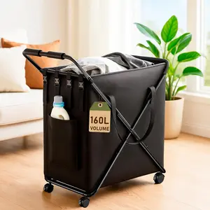 Uniflasy Rolling Laundry Hamper with Wheels, 43 Gal (160L) Large Laundry Basket with Lockable 360° Wheels, Metal Frame, Removable Water-Resistant Liner for Laundry Room Bedroom, Black