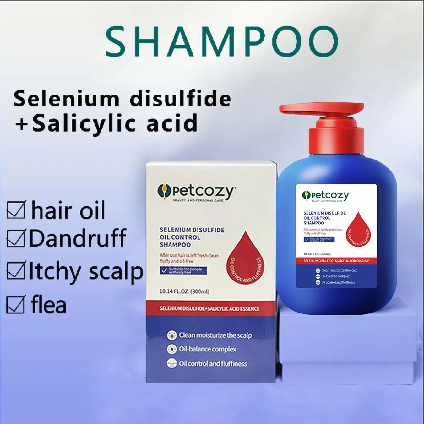 Selenium Disulfide Hair Care Shampoo, Salicylate Oil Control, Refreshing Anti-Dandruff Anti-itch Scalp Cleansing Haircare Conditioner Salicylic Acid Cleanser