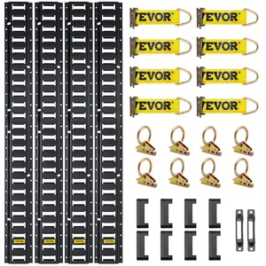 【Father's Day】VEVOR E Track Tie-Down Rail Kit,  30PCS 5FT E-Tracks Set Includes 4 Steel Rails & 2 Single Slot & 8 O Rings & 8 Tie-Offs w/D-Ring & 8 End Caps, Securing Accessories for Cargo, Motorcycles, and Bikes