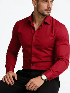 Men's Long Sleeve Formal Collared Shirt, Classic Wrinkle-Free Stretch Fabric, Button Front Pocket Design, Office Wear, Comfortable Fashion Csyj04 Fitted