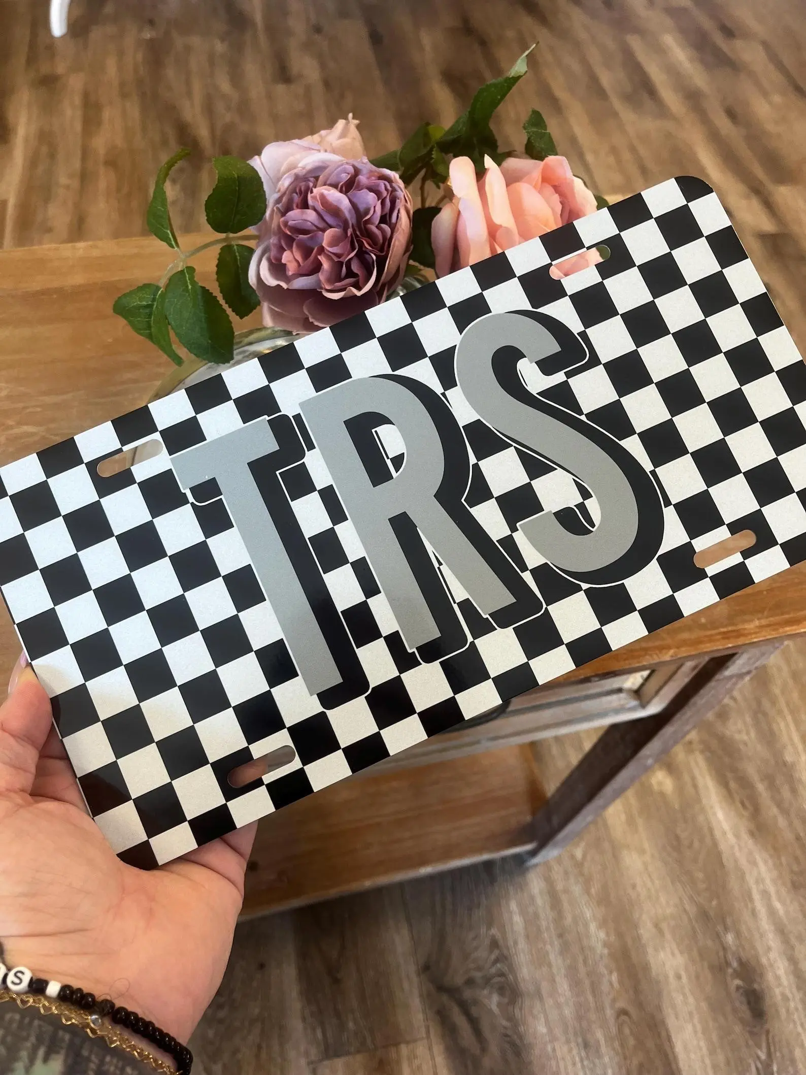 Checkered Personalized Car Tag: Custom Initial License Plate