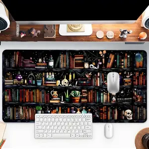 Gothic Bookcase Pattern Mouse Pad, Rectangle Gaming Mouse Pad, Office Desk Keyboard Mat for Home Office Desk, Desk Accessory