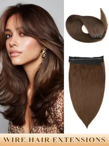 Invisible Wire Hair Extensions Human Hair with Transparent Wire Remy Human Hair Fish Line Hair Extensions Halo Hair Extensions Halloween Costumes For Holiday Festival Essentials Bride Festival Gift
