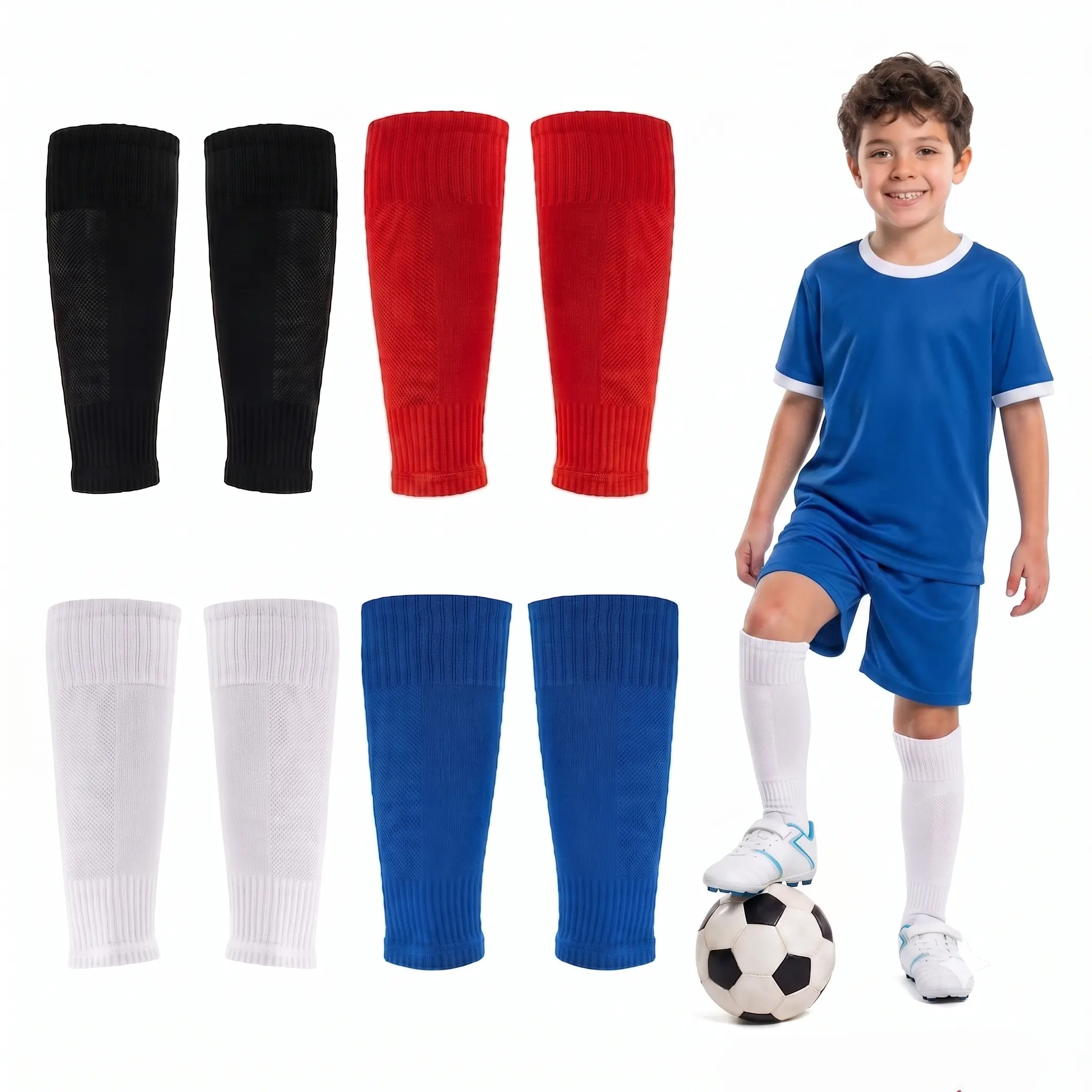 1 Pair Youth Soccer Shin Guard Sleeves, Non-Slip Calf Socks for Football, Breathable Sports Leg Sleeves