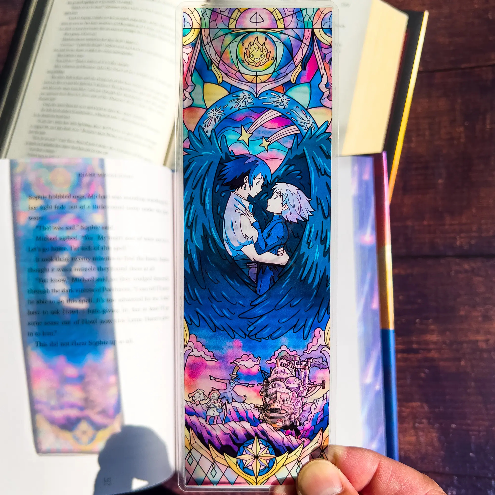 Howls Moving Castle Stained Glass Bookmark, Studio Ghibli Bookmarks (Transparent Suncatcher Bookmark with Stained Glass Art, Perfect Book Manhwa Reader Gift, Comic Graphic Novel Reader Gift) Booklet Stamps