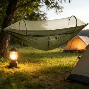 Camping Hammock with Mosquito Net, Lightweight Portable Double & Single Hammock Tent with 2 Tree Straps, Parachute Nylon Hammock for Outdoor Backpacking Beach Backyard Patio Hiking,