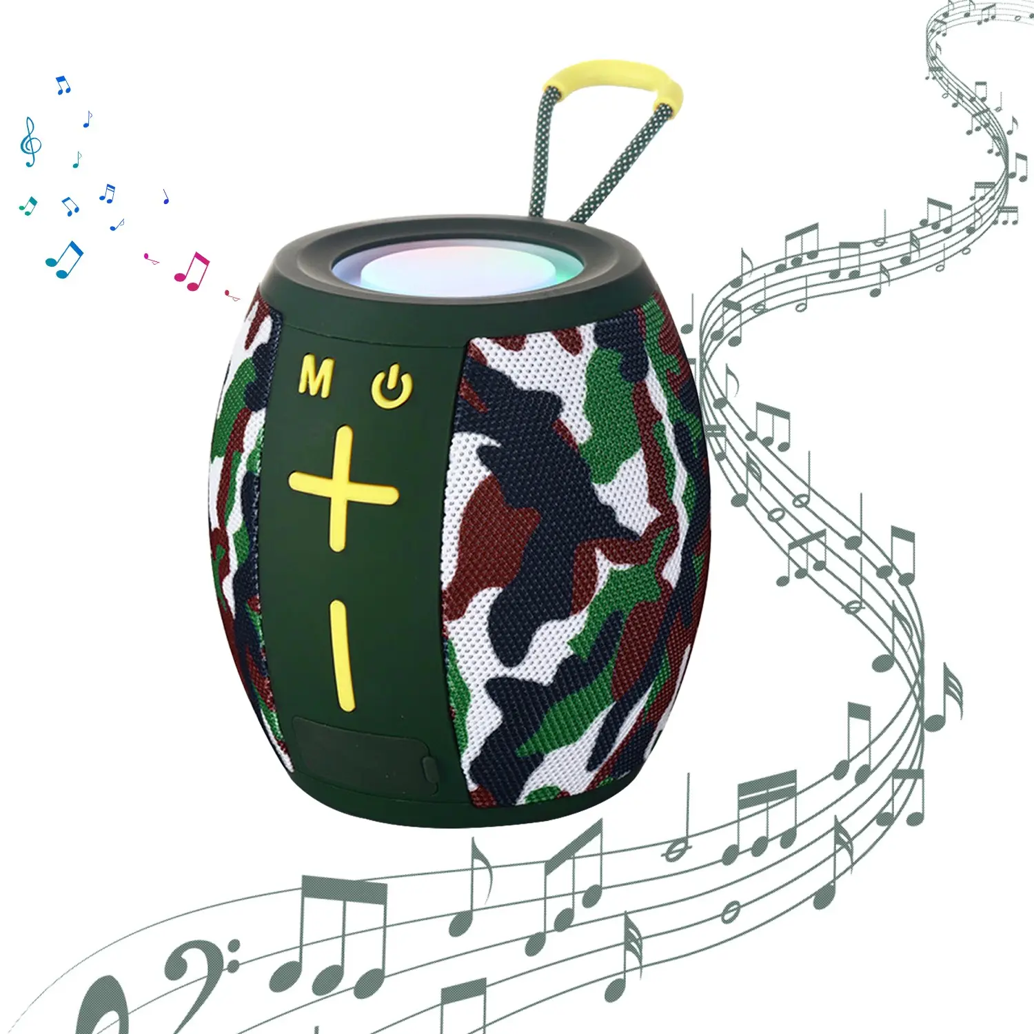 Portable BT Speaker, Wireless Stereo Sound, RGB Light, 1200mah Battery, Outdoor Use, Blue, Camouflage Color