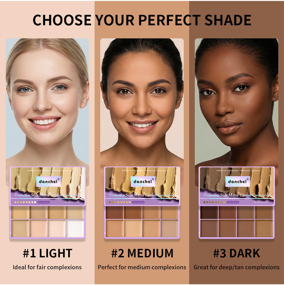Danchel 1-Count Concealer Palette, Multi-Use Concealer, Longwear Concealer, 8 Shades Available, All-in-One Multi-Effect, Soft Mist Luxury Finish, Waterproof & Transfer-Proof, Long-Wearing, All-Day Coverage, Suitable for All Skin Types
