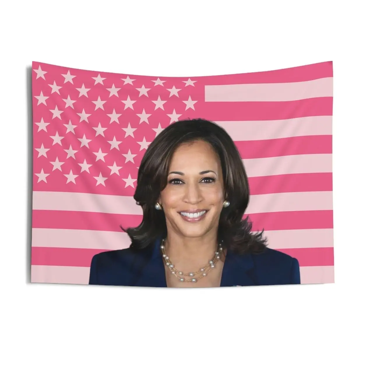 Kamala Harris Pink American Flag Tapestry, aesthetic room decor, funny room decor, Kamala Harris Merch, dorm room decor