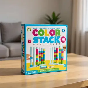 Color Sorting Stack Puzzle Game for Kids & Family, Ring Matching Brain Teaser with Challenge Cards, Fast Reflex Strategy Table Game for 2 Players