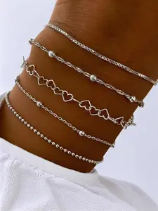 Simple Multi-layer Heart Design Link Bracelet, Personalized Bracelet for Women Jewelry, Stackable Bracelet, Fashion Accessories for Women & Men, Trendy Jewellery Accessories, Trendy Stack Bangle, Heart Shaped Bracelet